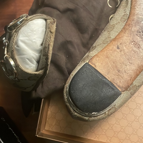 Gucci Monogram Canvas Horsebit Buckle Peep Toe Flats - Picture 5 of 6